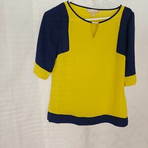 **Banana Republic Bright Yellow & Navy Blue Blouse**